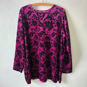 Women Within Velour Velvet Burnout Tunic Stretch Purple Rose Mature Romance L